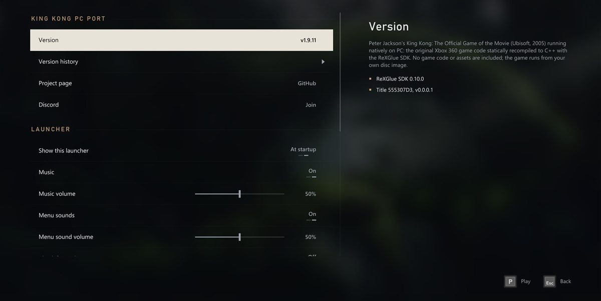 The About page: version history, updates, stable or beta, Discord and the launcher's sounds