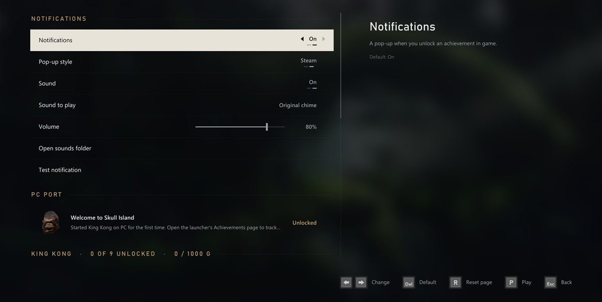 The Achievements page: the nine achievements with their pictures and gamerscore
