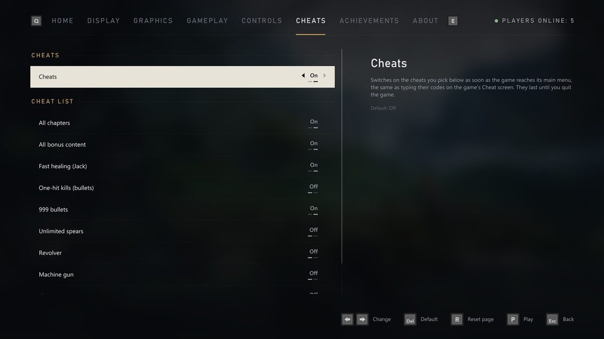 The Cheats page